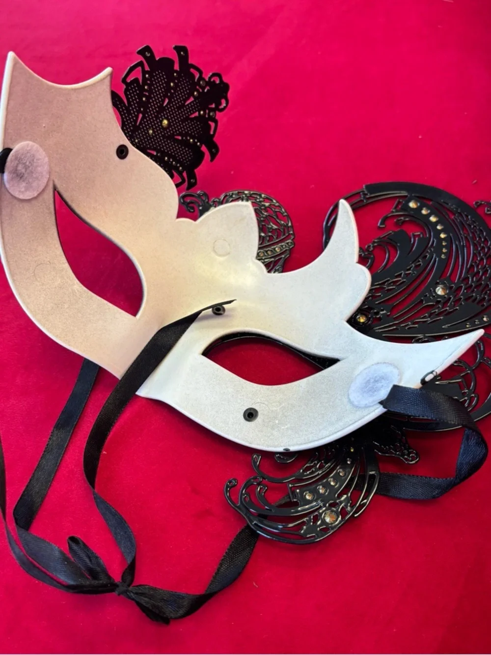 Black Filigree Feather Masquerade Mask with Rhinestones